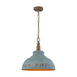 LightfixturesUAE-1-Light Rustic Aged Patina Iron Peacock Blue Dome Pendant Light-Pendant Lights-Small-