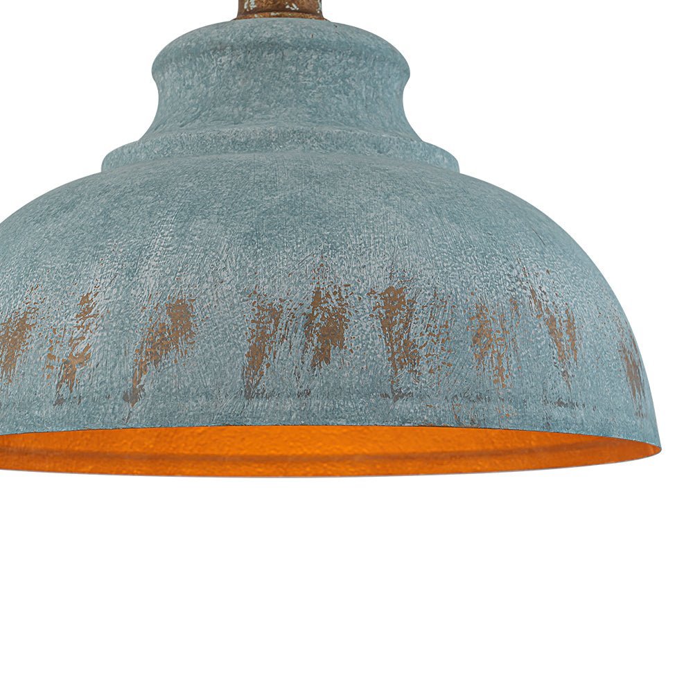 LightfixturesUAE-1-Light Rustic Aged Patina Iron Peacock Blue Dome Pendant Light-Pendant Lights-Small-