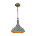 LightfixturesUAE-1-Light Rustic Aged Patina Iron Peacock Blue Dome Pendant Light-Pendant Lights-Small-