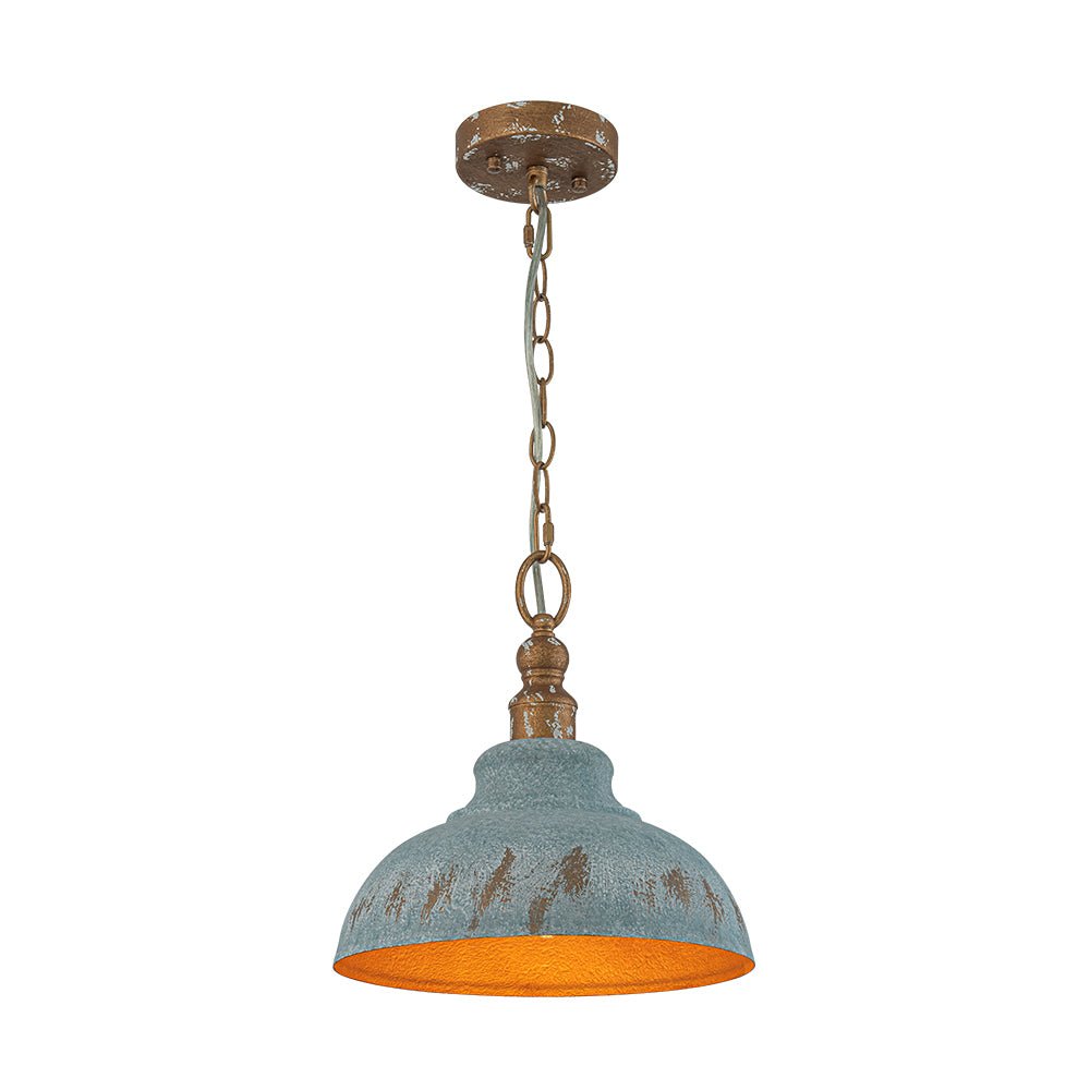 LightfixturesUAE-1-Light Rustic Aged Patina Iron Peacock Blue Dome Pendant Light-Pendant Lights-Small-