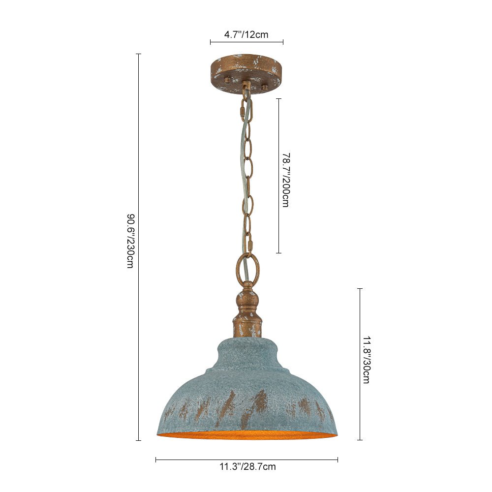LightfixturesUAE-1-Light Rustic Aged Patina Iron Peacock Blue Dome Pendant Light-Pendant Lights-Small-