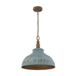 LightfixturesUAE-1-Light Rustic Aged Patina Iron Peacock Blue Dome Pendant Light-Pendant Lights-Small-