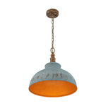 LightfixturesUAE-1-Light Rustic Aged Patina Iron Peacock Blue Dome Pendant Light-Pendant Lights-Small-
