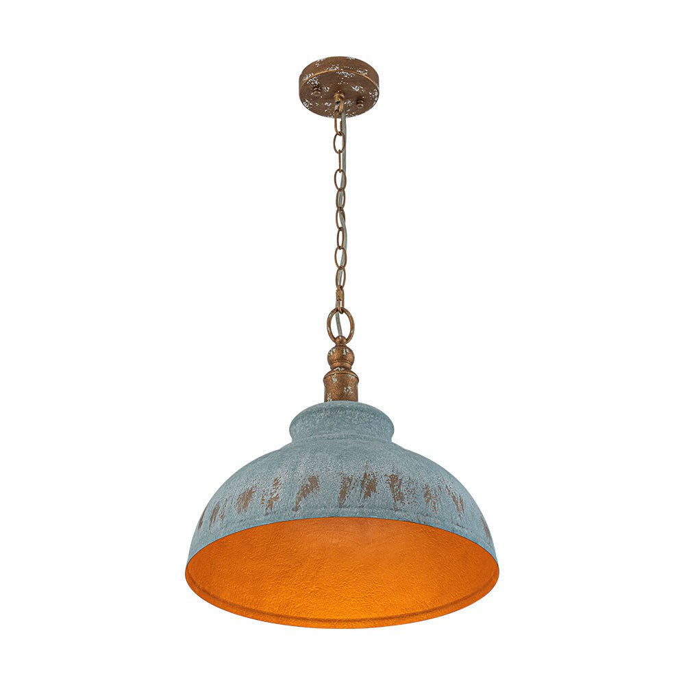 LightfixturesUAE-1-Light Rustic Aged Patina Iron Peacock Blue Dome Pendant Light-Pendant Lights-Small-