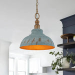 LightfixturesUAE-1-Light Rustic Aged Patina Iron Peacock Blue Dome Pendant Light-Pendant Lights-Small-