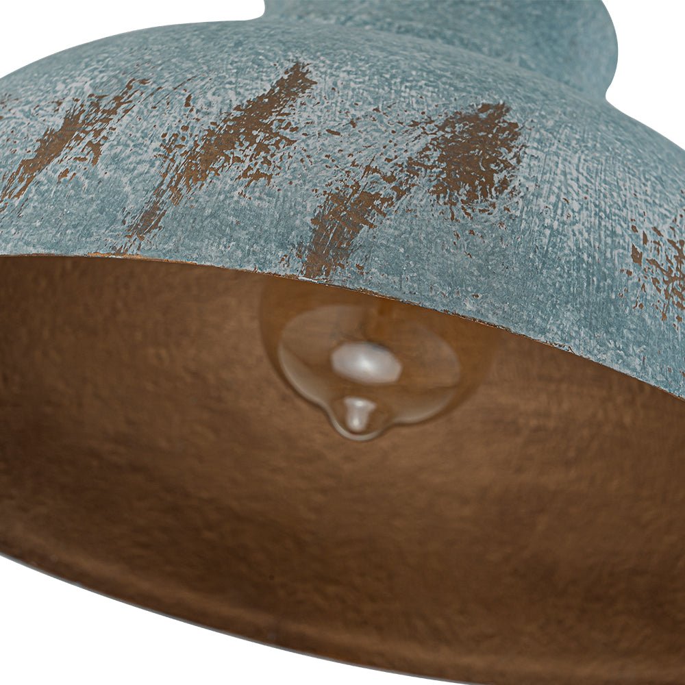 LightfixturesUAE-1-Light Rustic Aged Patina Iron Peacock Blue Dome Pendant Light-Pendant Lights-Small-
