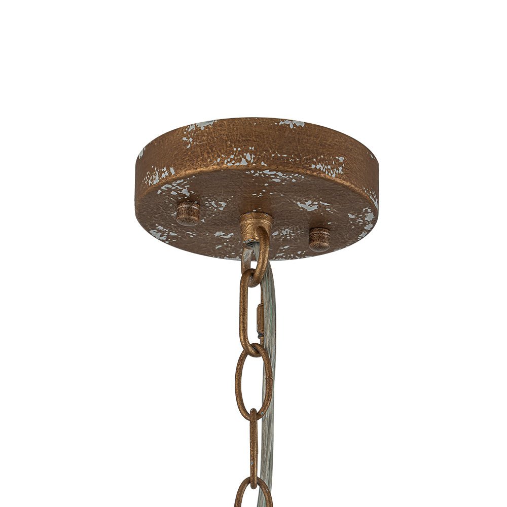 LightfixturesUAE-1-Light Rustic Aged Patina Iron Peacock Blue Dome Pendant Light-Pendant Lights-Small-