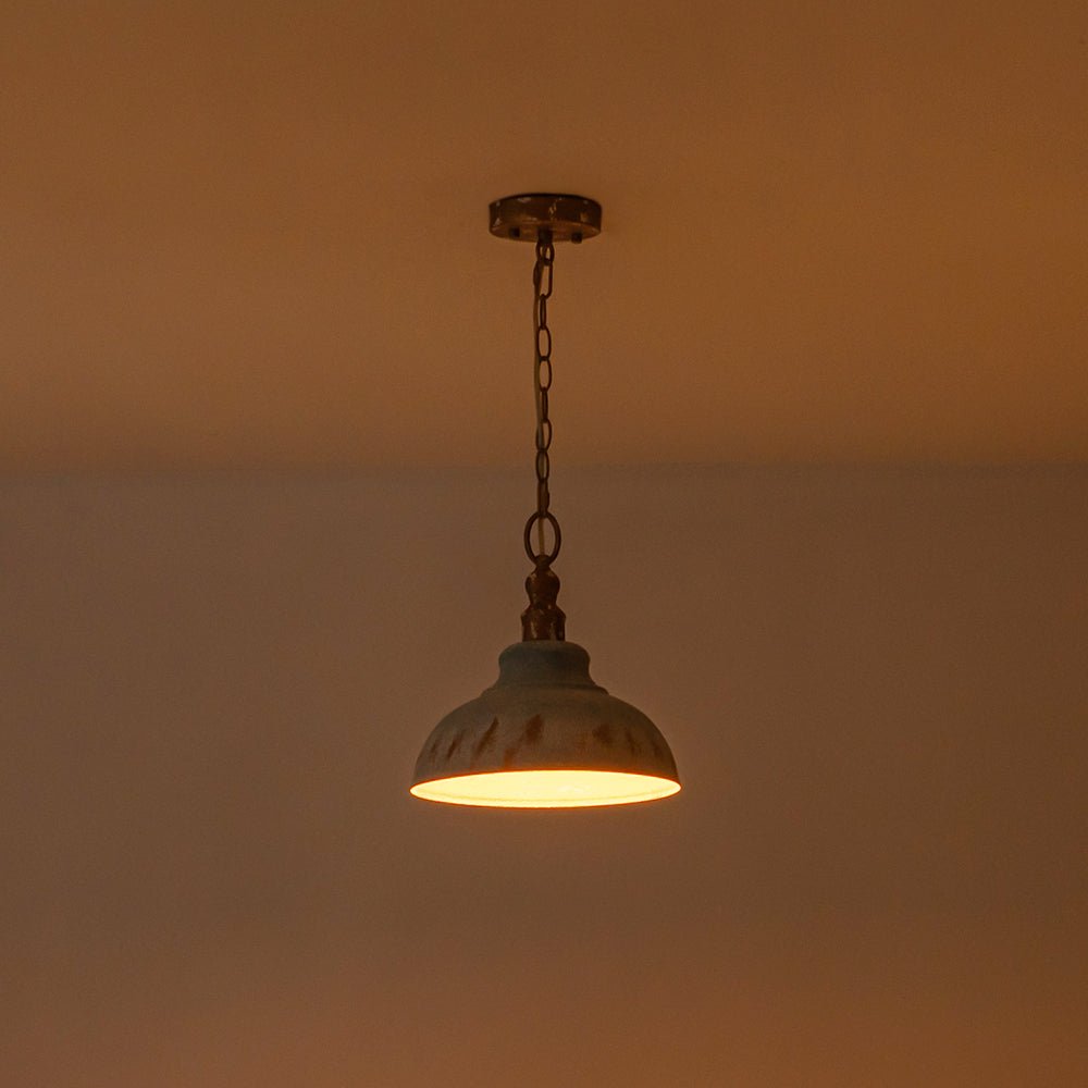 LightfixturesUAE-1-Light Rustic Aged Patina Iron Peacock Blue Dome Pendant Light-Pendant Lights-Small-