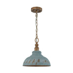 LightfixturesUAE-1-Light Rustic Aged Patina Iron Peacock Blue Dome Pendant Light-Pendant Lights-Small-