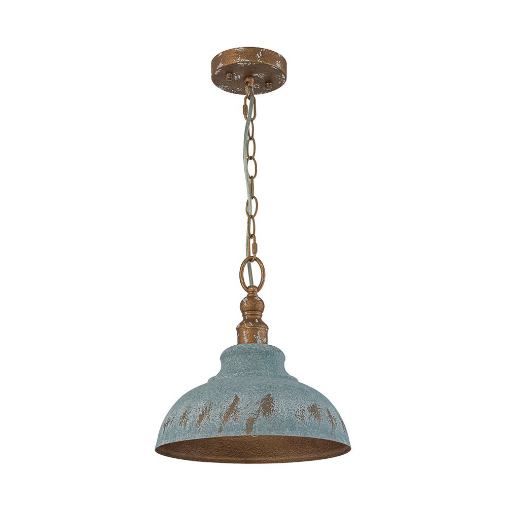 LightfixturesUAE-1-Light Rustic Aged Patina Iron Peacock Blue Dome Pendant Light-Pendant Lights-Small-