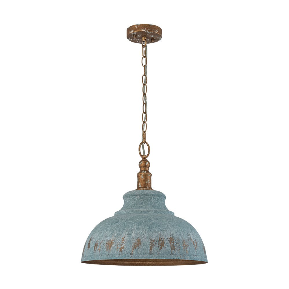 LightfixturesUAE-1-Light Rustic Aged Patina Iron Peacock Blue Dome Pendant Light-Pendant Lights-Small-