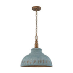 LightfixturesUAE-1-Light Rustic Aged Patina Iron Peacock Blue Dome Pendant Light-Pendant Lights-Small-