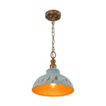 LightfixturesUAE-1-Light Rustic Aged Patina Iron Peacock Blue Dome Pendant Light-Pendant Lights-Small-