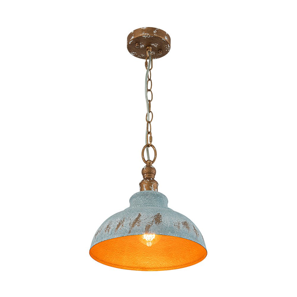 LightfixturesUAE-1-Light Rustic Aged Patina Iron Peacock Blue Dome Pendant Light-Pendant Lights-Small-
