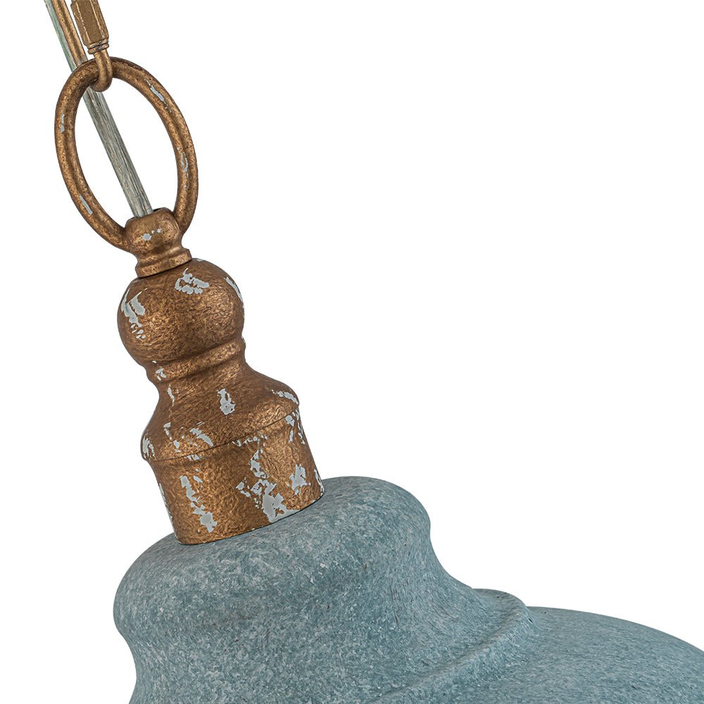 LightfixturesUAE-1-Light Rustic Aged Patina Iron Peacock Blue Dome Pendant Light-Pendant Lights-Small-