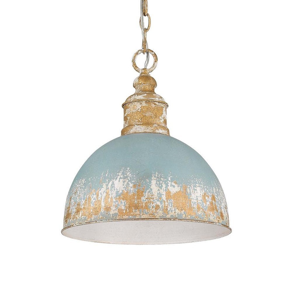 LightfixturesUAE-1-Light Vintage Distressed Metal Dome Shape Pendant Light-Pendant Lights-Blue-