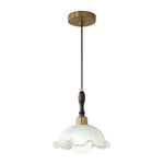 LightfixturesUAE-1-Light Vintage French Ribbed Ruffled Leaf Resin Dome Pendant Light-Pendant Lights-Brass-