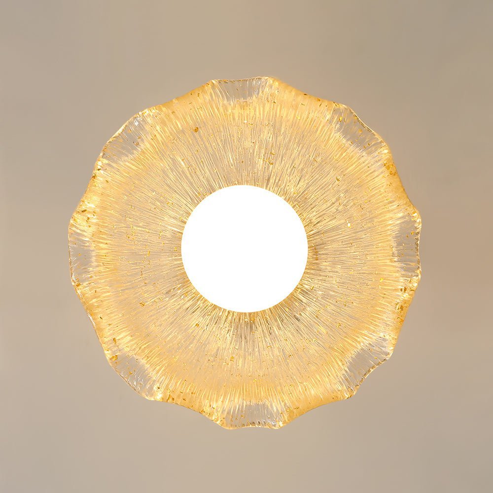 LightfixturesUAE-1-Light Vintage French Ribbed Ruffled Leaf Resin Dome Pendant Light-Pendant Lights-Brass-