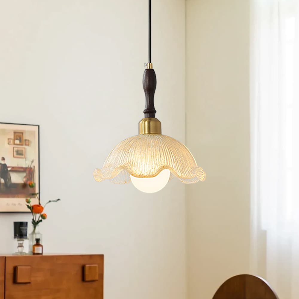 LightfixturesUAE-1-Light Vintage French Ribbed Ruffled Leaf Resin Dome Pendant Light-Pendant Lights-Brass-
