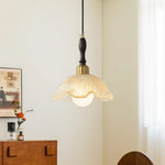 LightfixturesUAE-1-Light Vintage French Ribbed Ruffled Leaf Resin Dome Pendant Light-Pendant Lights-Brass-