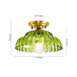LightfixturesUAE-1-Light Vintage Green Striped Glass Double-Layer Floral Semi Flush Mount-Ceiling Lights-Green-