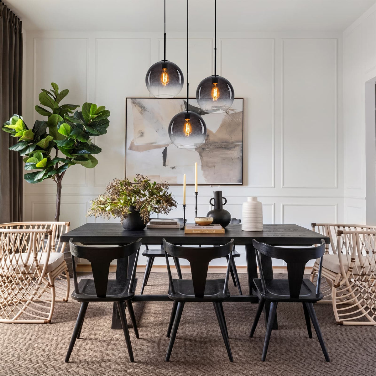 LightfixturesUAE-1-light Vintage Modern Gradient Smoke Grey Glass Pendant Light-Pendant Lights-Black-