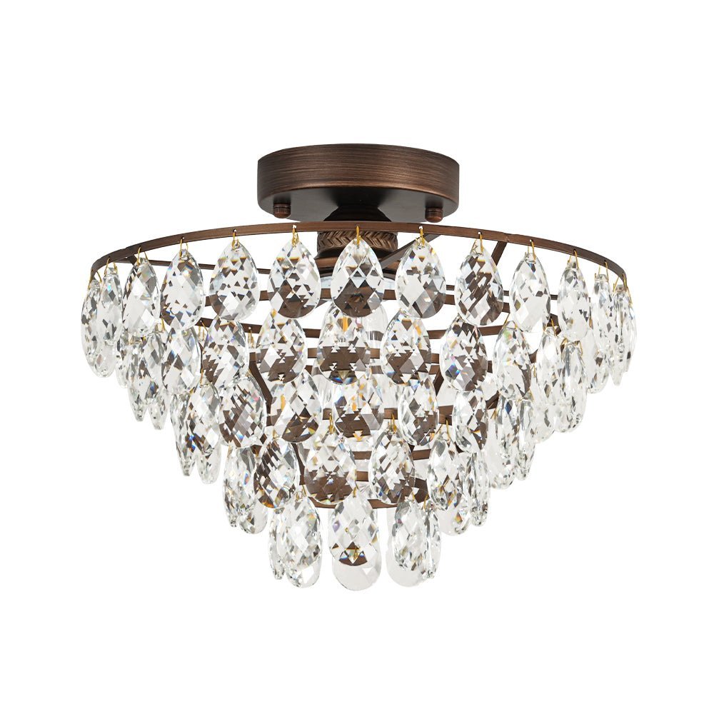 LightfixturesUAE-1-Light Vintage Pyramid-Shape Teardrop Crystal Semi Flush Mount Ceiling Light-Ceiling Lights-Bronze-