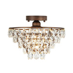 LightfixturesUAE-1-Light Vintage Pyramid-Shape Teardrop Crystal Semi Flush Mount Ceiling Light-Ceiling Lights-Bronze-