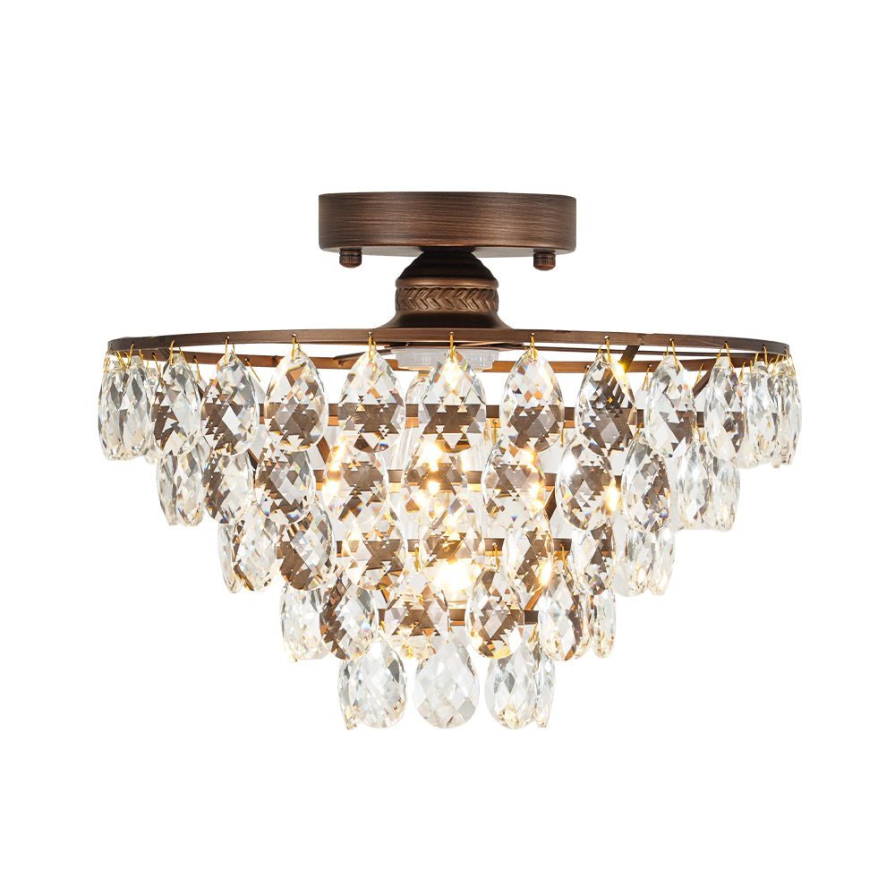 LightfixturesUAE-1-Light Vintage Pyramid-Shape Teardrop Crystal Semi Flush Mount Ceiling Light-Ceiling Lights-Bronze-