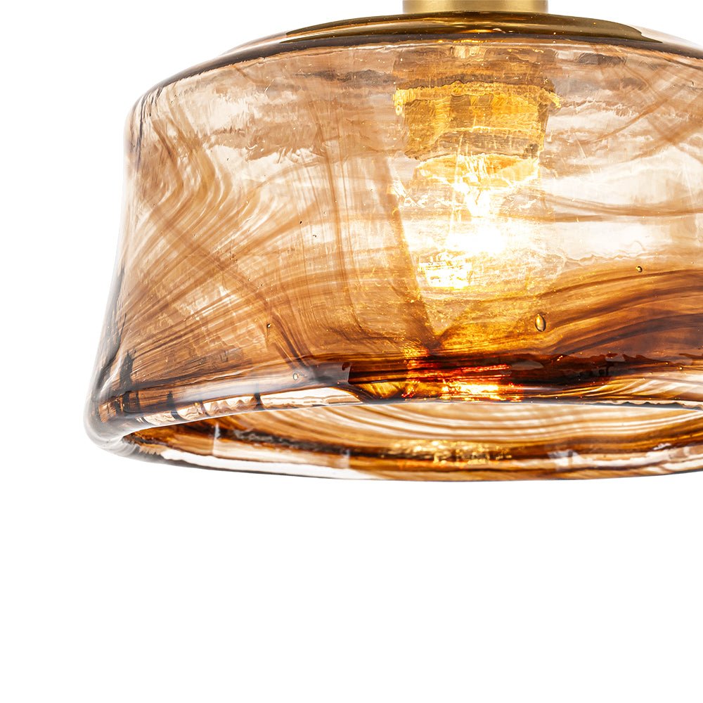 LightfixturesUAE-1-Light Vintage Retro Smoky Swirl Amber Glass Semi-Flush Ceiling Light-Ceiling Lights-Amber-