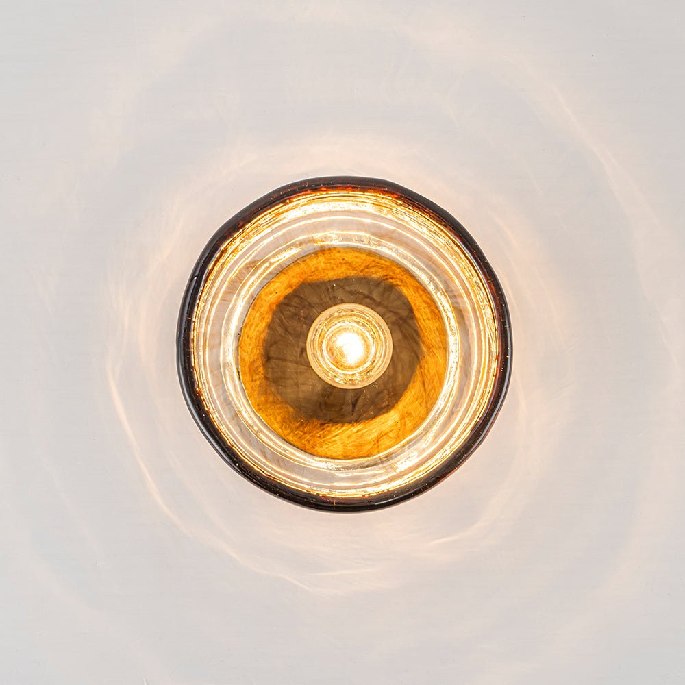 LightfixturesUAE-1-Light Vintage Retro Smoky Swirl Amber Glass Semi-Flush Ceiling Light-Ceiling Lights-Amber-