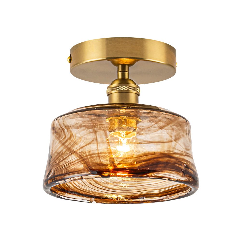 LightfixturesUAE-1-Light Vintage Retro Smoky Swirl Amber Glass Semi-Flush Ceiling Light-Ceiling Lights-Amber-