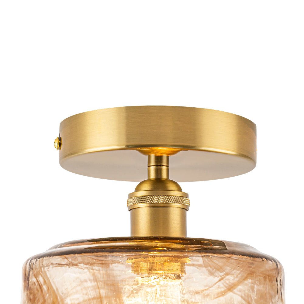 LightfixturesUAE-1-Light Vintage Retro Smoky Swirl Amber Glass Semi-Flush Ceiling Light-Ceiling Lights-Amber-
