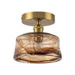 LightfixturesUAE-1-Light Vintage Retro Smoky Swirl Amber Glass Semi-Flush Ceiling Light-Ceiling Lights-Amber-