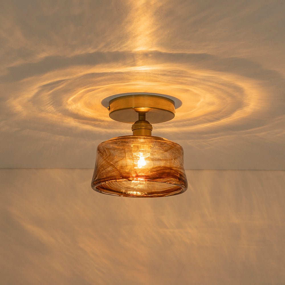 LightfixturesUAE-1-Light Vintage Retro Smoky Swirl Amber Glass Semi-Flush Ceiling Light-Ceiling Lights-Amber-