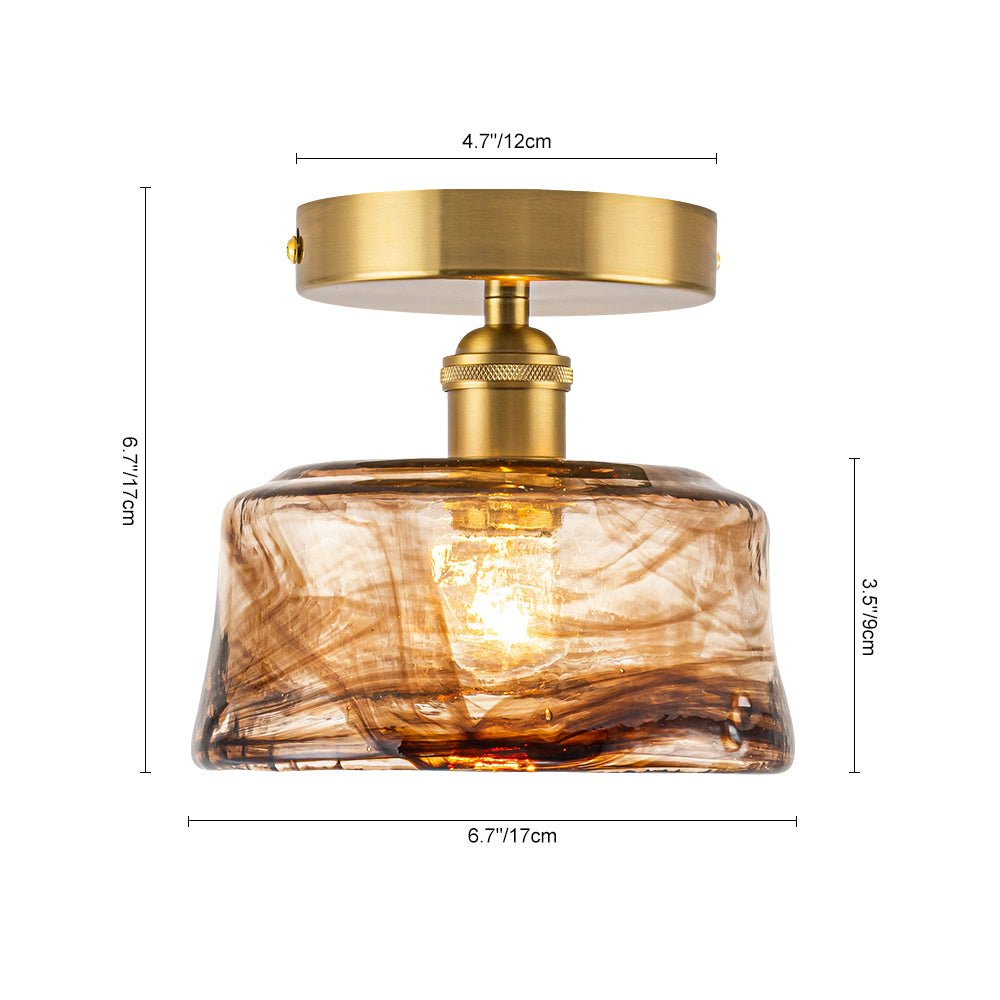 LightfixturesUAE-1-Light Vintage Retro Smoky Swirl Amber Glass Semi-Flush Ceiling Light-Ceiling Lights-Amber-