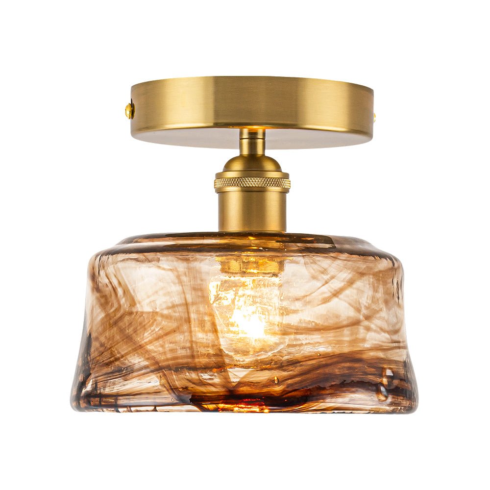 LightfixturesUAE-1-Light Vintage Retro Smoky Swirl Amber Glass Semi-Flush Ceiling Light-Ceiling Lights-Amber-