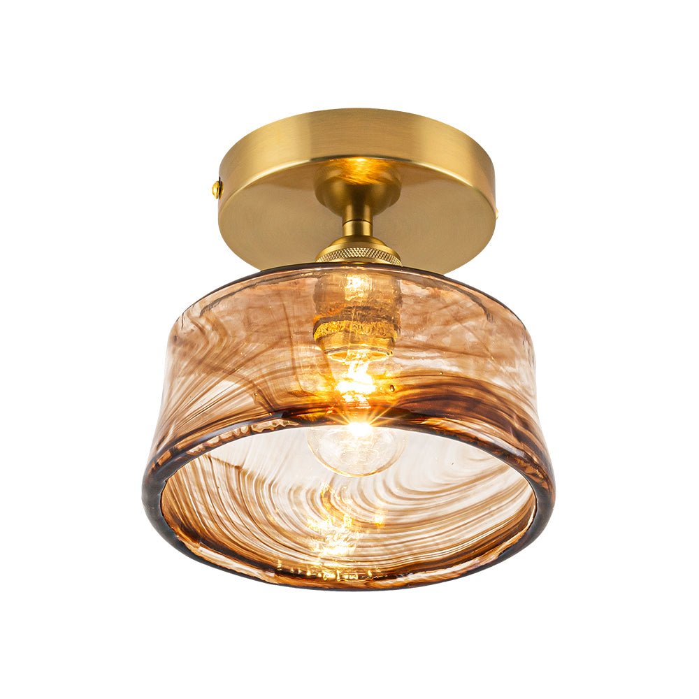 LightfixturesUAE-1-Light Vintage Retro Smoky Swirl Amber Glass Semi-Flush Ceiling Light-Ceiling Lights-Amber-