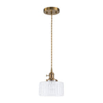 LightfixturesUAE-1-Light Vintage Ribbed Glass Brushed Brass Drum Pendant Light-Pendant Lights-Transparent-