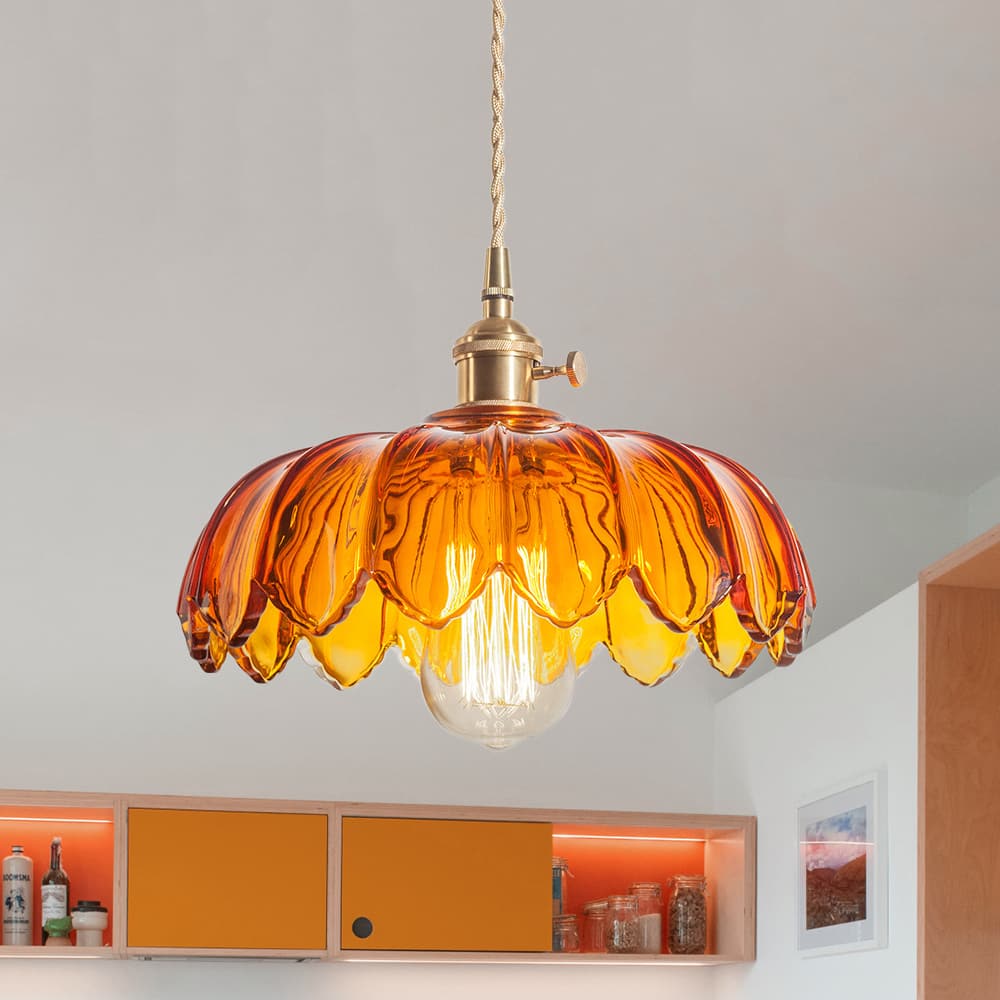 LightfixturesUAE-1-Light Vintage Romantic Retro Lotus Petal Glass Pendant Light-Pendant Lights-Amber-