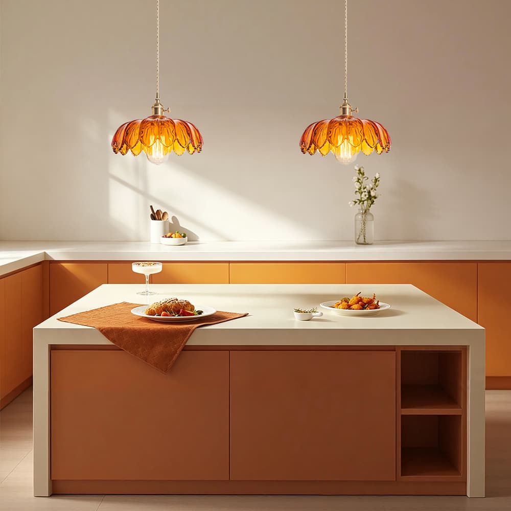 LightfixturesUAE-1-Light Vintage Romantic Retro Lotus Petal Glass Pendant Light-Pendant Lights-Amber-