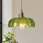 LightfixturesUAE-1-Light Vintage Romantic Retro Lotus Petal Glass Pendant Light-Pendant Lights-Green-