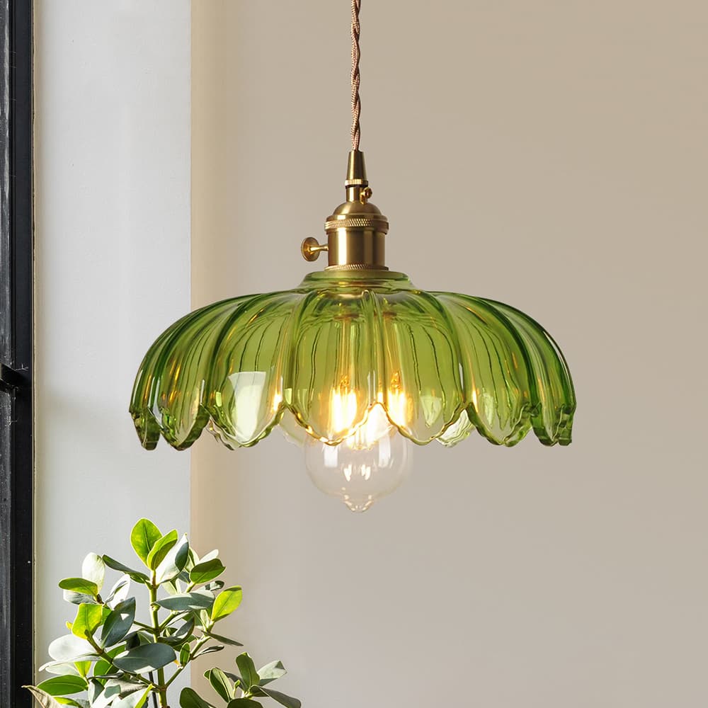 LightfixturesUAE-1-Light Vintage Romantic Retro Lotus Petal Glass Pendant Light-Pendant Lights-Green-