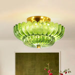 LightfixturesUAE-1-Light Vintage Romantic Retro Petal Glass Tiered Flush Mount Ceiling Light-Ceiling Lights-Green-