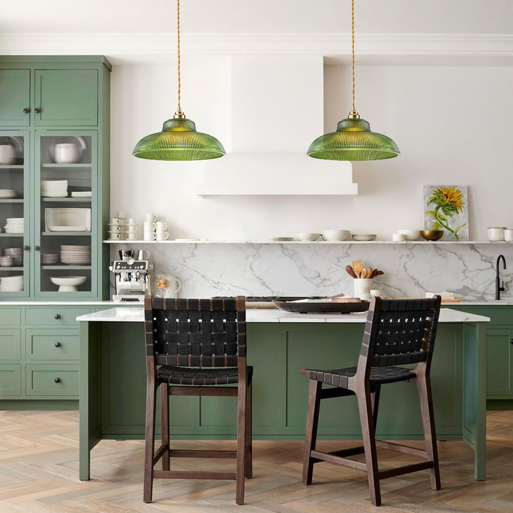 LightfixturesUAE-1-Light Vintage Striped Glass Dome-Shaped Pendant Light-Pendant Lights-Green-