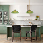 LightfixturesUAE-1-Light Vintage Striped Glass Dome-Shaped Pendant Light-Pendant Lights-Green-