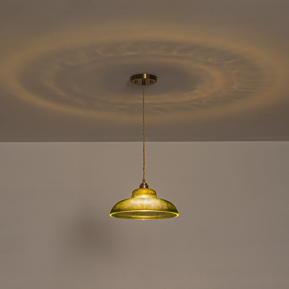 LightfixturesUAE-1-Light Vintage Striped Glass Dome-Shaped Pendant Light-Pendant Lights-Green-