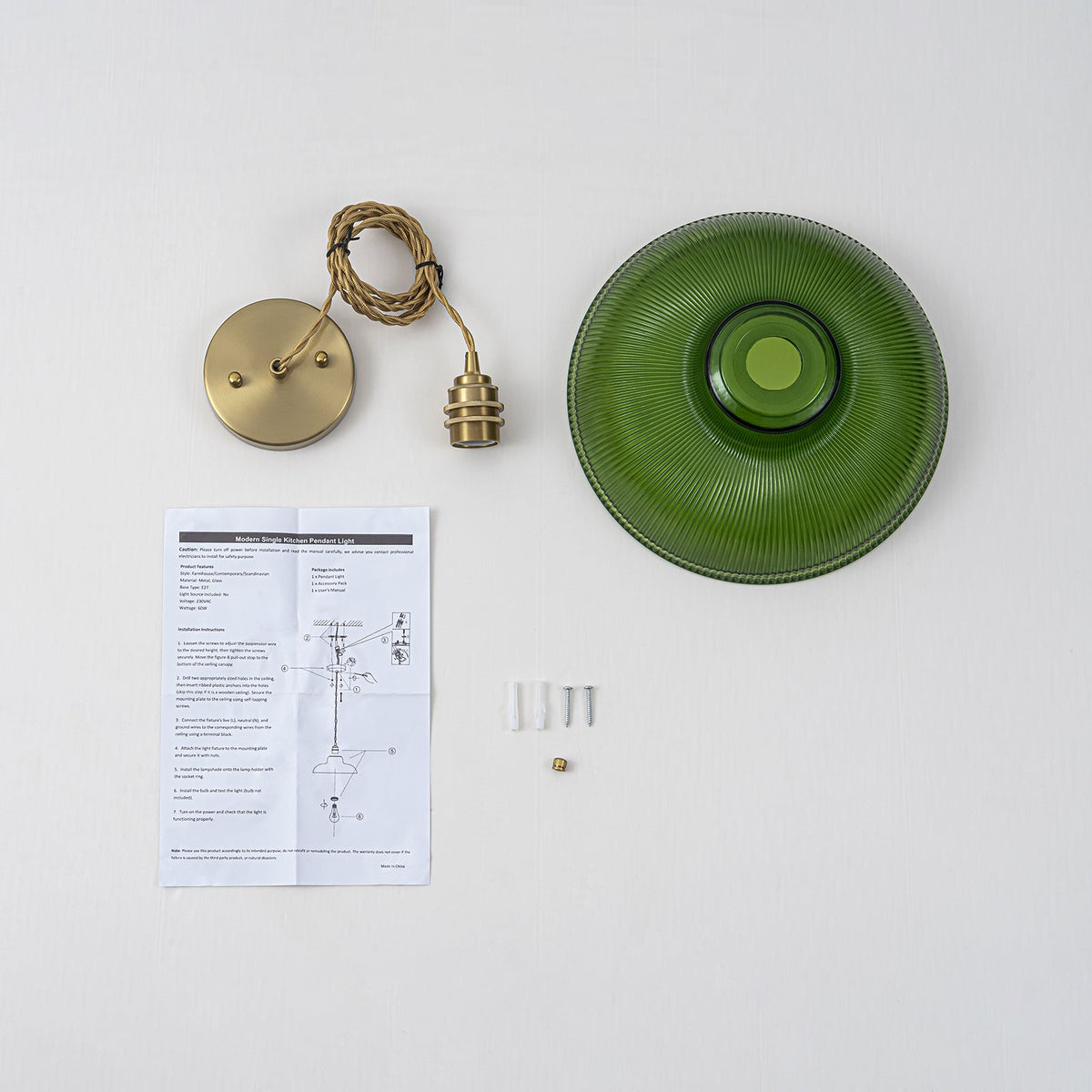 LightfixturesUAE-1-Light Vintage Striped Glass Dome-Shaped Pendant Light-Pendant Lights-Green-