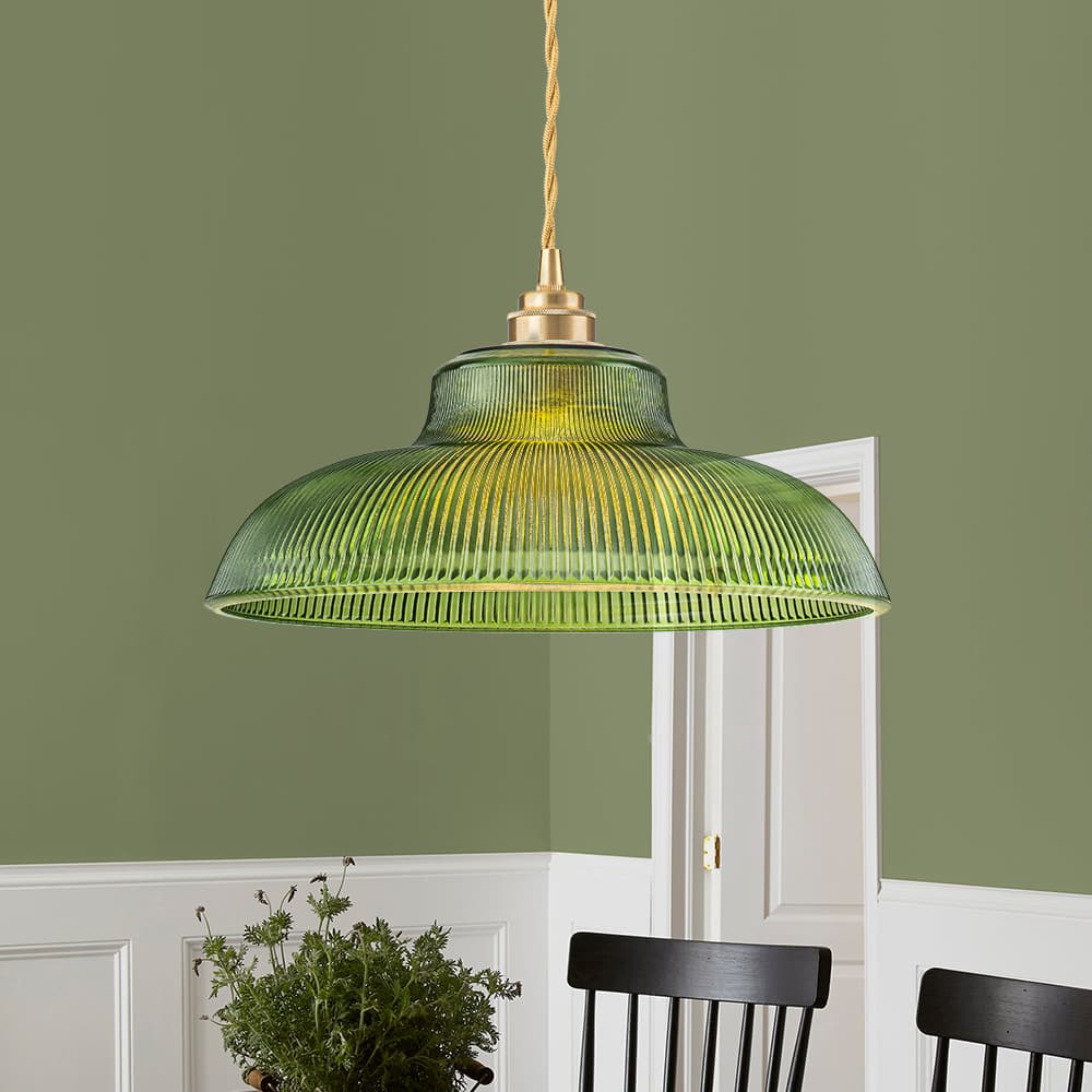 LightfixturesUAE-1-Light Vintage Striped Glass Dome-Shaped Pendant Light-Pendant Lights-Green-