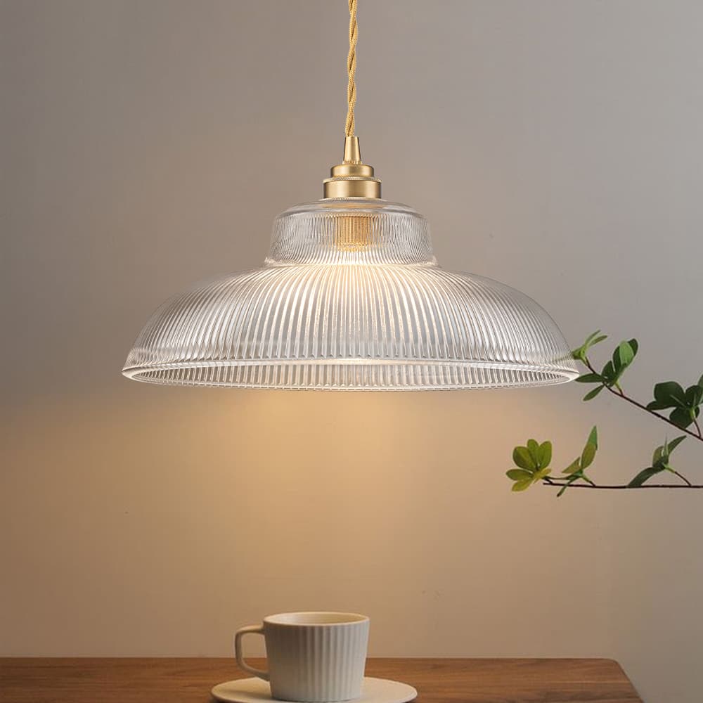 LightfixturesUAE-1-Light Vintage Striped Glass Dome-Shaped Pendant Light-Pendant Lights-Transparent-